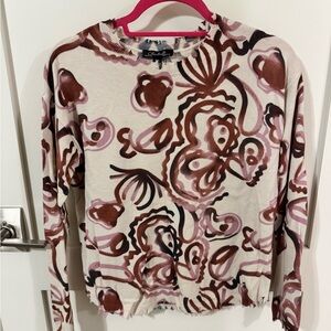 CHARLIE B Cream Sweatshirt with Pink and Brown Abstract Motif